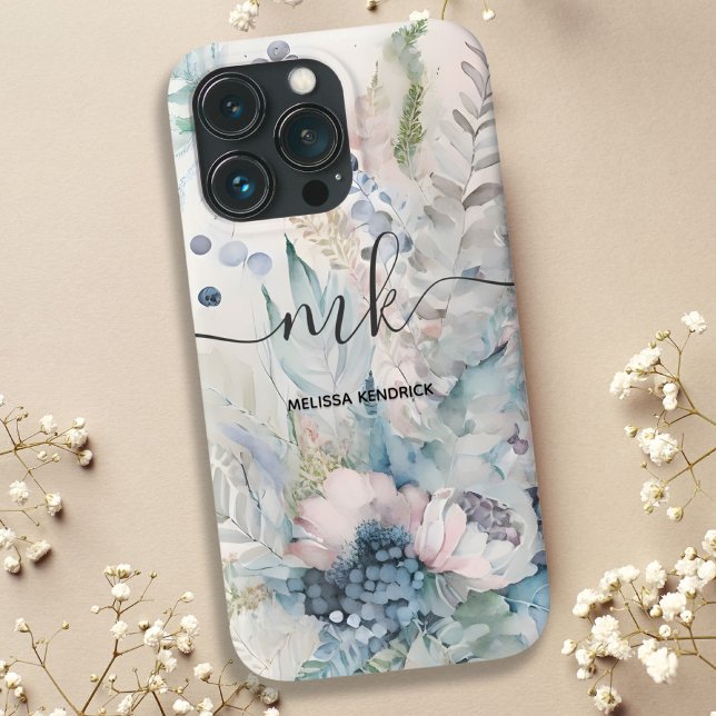 Vintage  Rosa Botanisk Blommigt Monogram Namn (Vintage Blush Pink Botanical Floral Monogram Name Case-Mate iPhone Case)