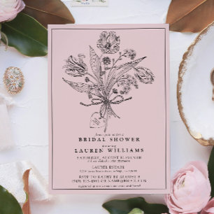 Vintage Rosa Botanisk Möhippa Kalligrafi Inbjudningar