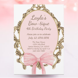 Vintage Rosa Bow Boutique Princess Födelsedagsfest Inbjudningar