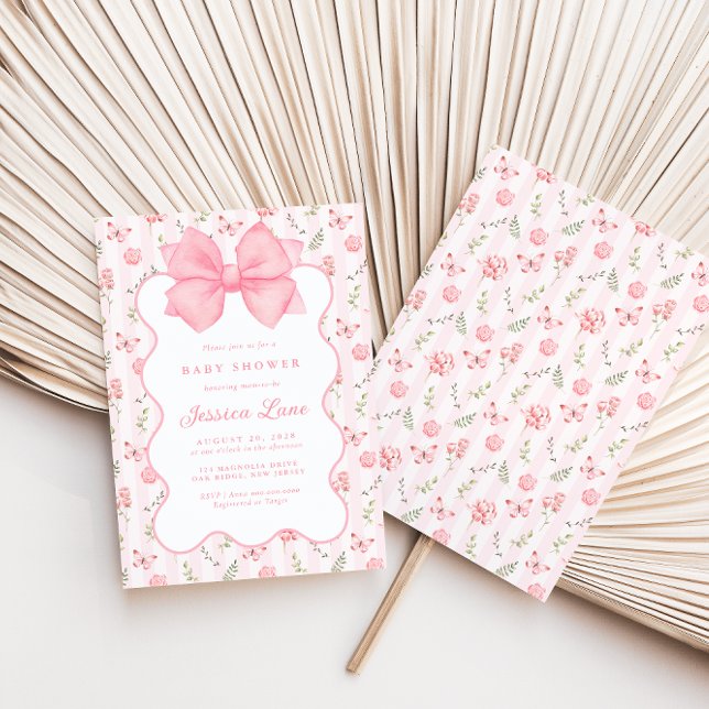 Vintage Rosa Bow Elegant Ro Baby Shower Inbjudningar (Skapare uppladdad)
