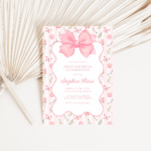 Vintage Rosa Bow Elegant Ro Födelsedagsinbjudan Inbjudningar