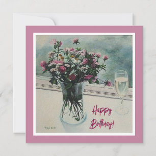 Vintage rosa bra av blommor från födelsedagen julkort