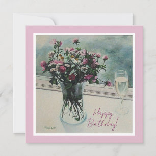 Vintage rosa bra av blommor från födelsedagen julkort