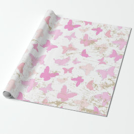 Vintage Rosa Butterflies AOP Presentpapper