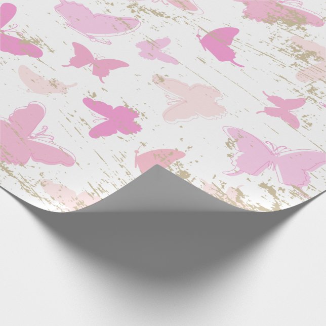 Vintage Rosa Butterflies AOP Presentpapper (Hörn)