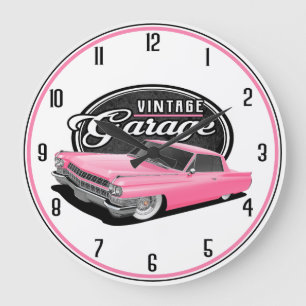 Vintage Rosa Car Garage Large Clock Stor Klocka