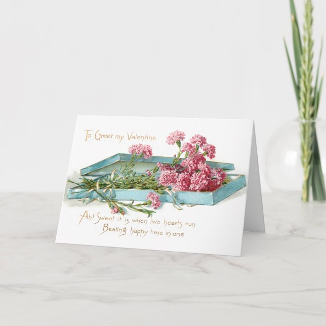 Vintage Rosa Carnations Valentine Helgkort (Framsida)