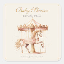 Vintage Rosa Carousel Horse Watercolor Baby Shower