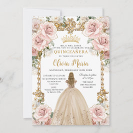 Vintage Rosa Champagne Blommigt Quinceañera Inbjudningar