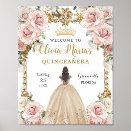 Vintage Rosa Champagne Blommigt Quinceañera Poster