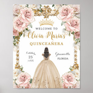 Vintage  Rosa Champagne Blommigt Quinceañera Poster