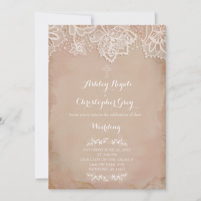 Vintage Rosa Christian Wedding bjudande Inbjudningar (Framsida)