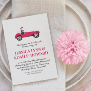 Vintage Rosa Classic Car Cottagecore-inbjudan Inbjudningar