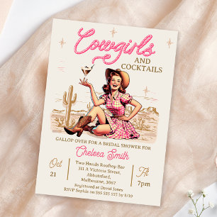 Vintage Rosa Cocktails Cowgirl Möhippa Invit Inbjudningar
