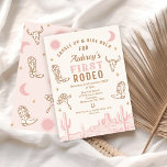 Vintage Rosa Cowgirl First Rodeo 1:a födelsedagen Inbjudningar<br><div class="desc">Vintage Rosa Cowgirl First Rodeo 1:a födelsedag Bjud och rosa Flickas första rodeo-födelsedag med ett rosa ökenlandskap, cowgirl boots and hat, skalle, måne och sol. Den här westerna sadeln som är uppe och skjuts över en första födelsedag för en flicka är perfekt för en första födelsedagsfest i sydvästra land eller...</div>