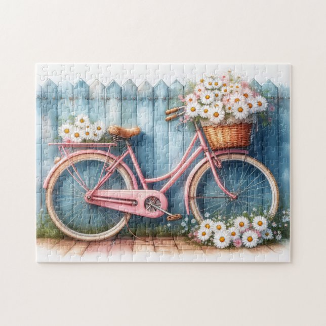 Vintage Rosa Cycle med Daisy Pussel (Horisontell)