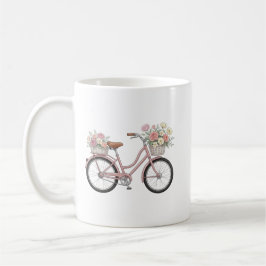 Vintage Rosa Cykel med Blommiga Korgar Klistermärk Kaffemugg