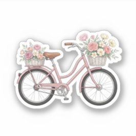 Vintage Rosa Cykel med Blommiga Korgar Klistermärk Klistermärken