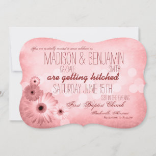 Vintage Rosa Daisys typografi - bröllopsinbjudan Inbjudningar