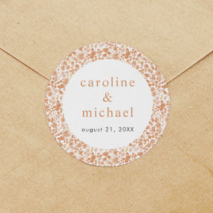 Vintage Rosa Ditzy Blommigt Bröllop Runt Klistermärke