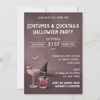 Vintage Rosa Drycker & Häxhatt Halloweenfest Inbjudningar