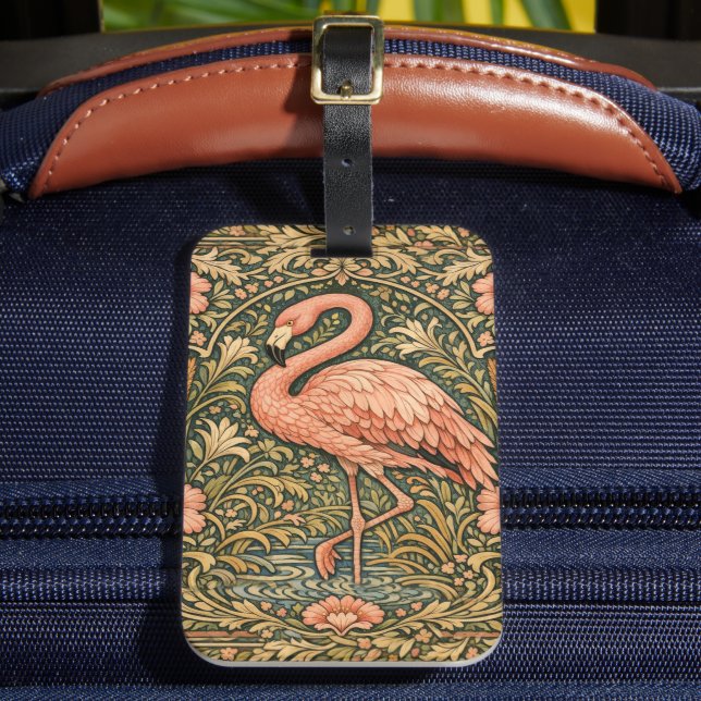 Vintage rosa flamingo art nouveau-design bagagebricka (Framsida Insitu 2)