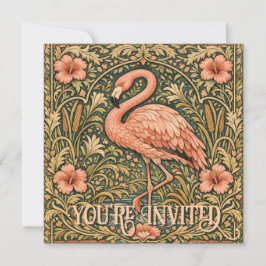 Vintage Rosa Flamingo art nouveau-design Inbjudningar
