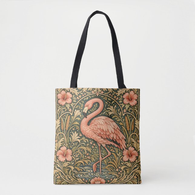 Vintage rosa flamingo art nouveau-design tygkasse (Framsida)