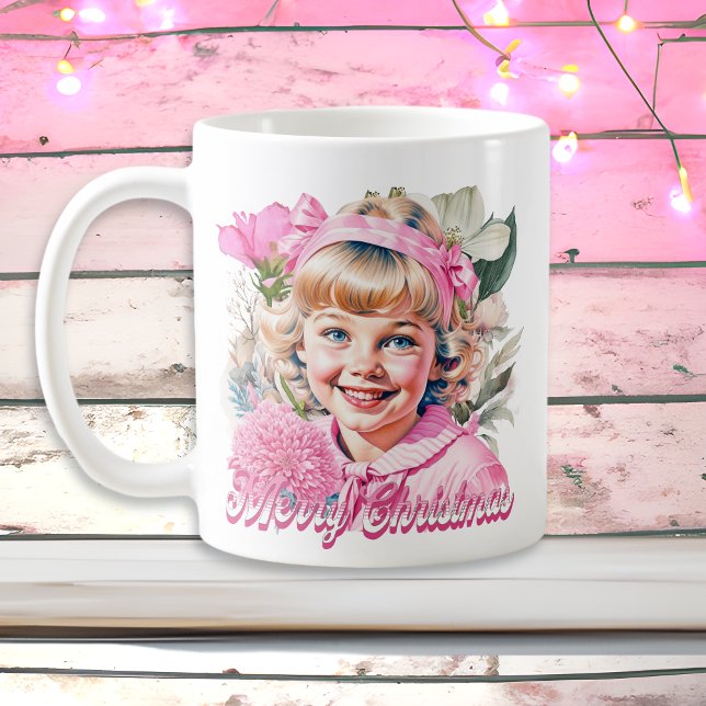 Vintage Rosa Flicka Blommig God Jul Kaffemugg (Skapare uppladdad)