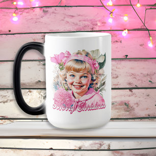 Vintage Rosa Flicka Blommig God Jul Magisk Mugg