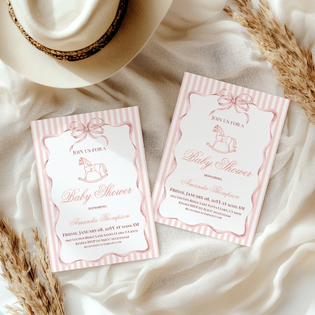 Vintage Rosa Flickande Häst Baby Shower Inbjudningar (Skapare uppladdad)
