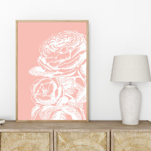 Vintage Rosa Flower Art Söt Botanical Poster