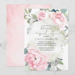 Vintage Rosa Flowers and Greenery Birthday Inbjudningar