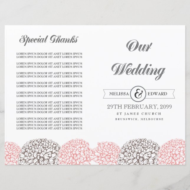 Vintage Rosa Flowers Bröllopsprogram Booklet (Framsida)