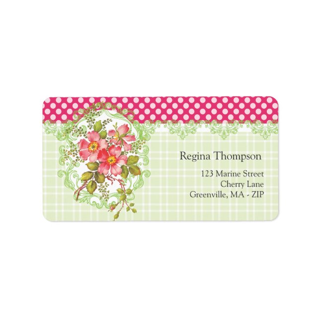 Vintage Rosa Flowers Cottage Dream Adressetikett (Framsidan)