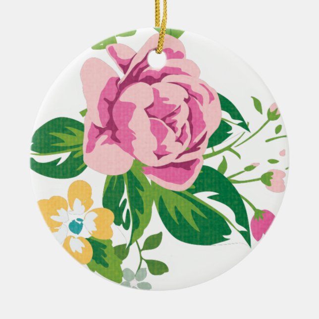 Vintage Rosa Flowers Julgransprydnad Keramik (Framsidan)