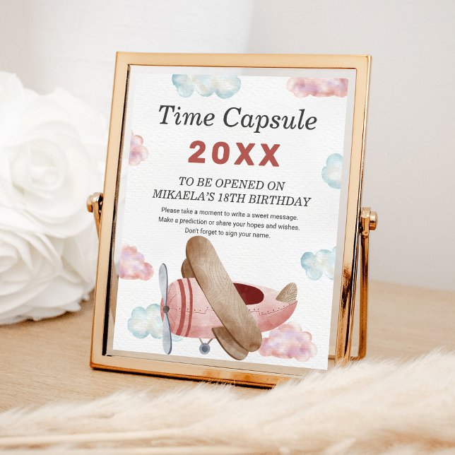 Vintage Rosa Flygplan 1:a födelsedagarkapseln Poster (Skapare uppladdad)