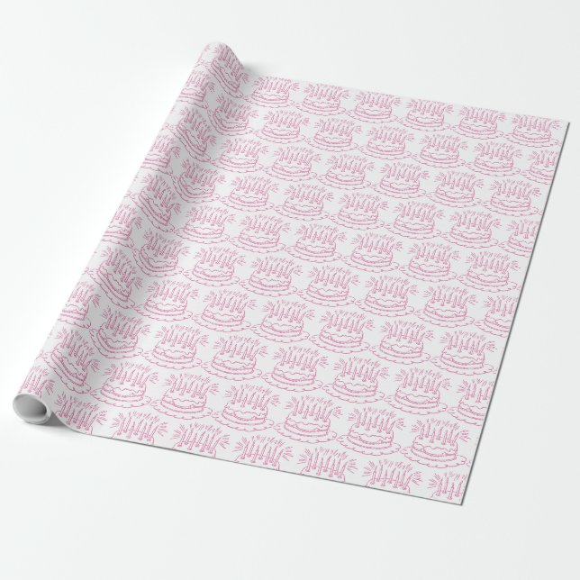 Vintage Rosa Födelsedagstårta Presentpapper (Utrullad)