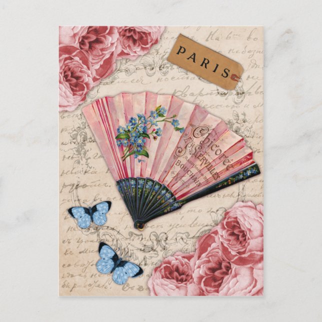 Vintage Rosa Fransk Fläkt Vykort (Framsida)