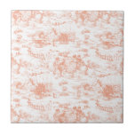 Vintage Rosa Fransk Tile Tile Tile Kakelplatta<br><div class="desc">Charming av den traditionella scenen i land som skildras i persikor på vit bakgrund.</div>