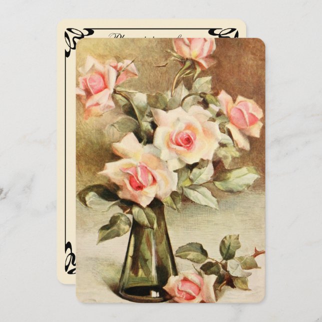 Vintage Rosa Garden Ro Möhippa Party Inbjudningar (Fram/baksida)