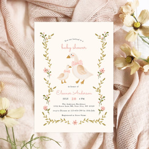 Vintage Rosa Girl Baby Shower Inbjudningar
