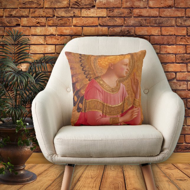 Vintage Rosa Golden Christian Angel Kudde (Christian Angle figure pink gold dress golden halo on home decor pillow.)