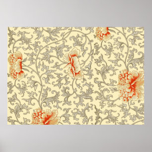 Vintage Rosa Grått Artwork Botanisk Blommigt Poster