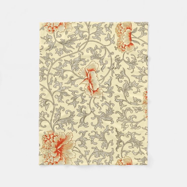 Vintage Rosa Grått Botanisk Blommigt Fleecefilt (Framsidan)