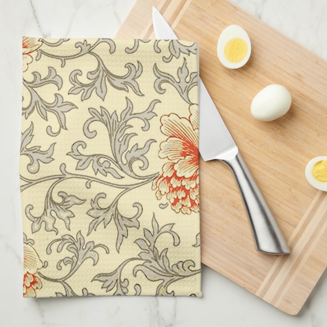 Vintage Rosa Grått Botanisk Blommigt Kökshandduk (Vikt i Fjärdedel)