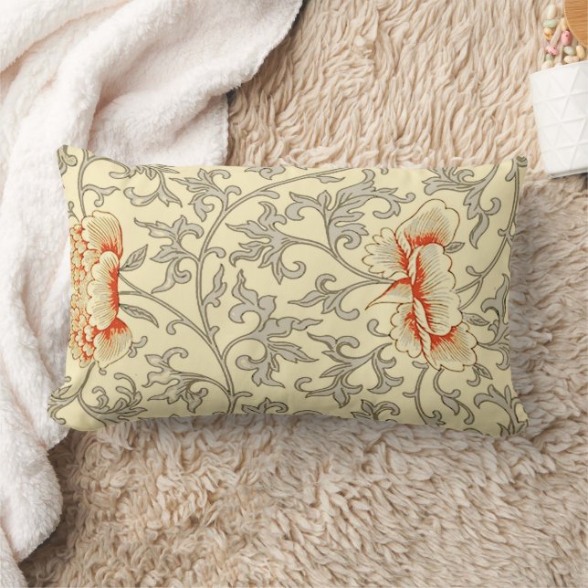 Vintage Rosa Grått Botanisk Blommigt Lumbarkudde (Filt)