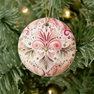 Vintage Rosa Grön Boho Akvarell Jul Julgransprydnad Keramik