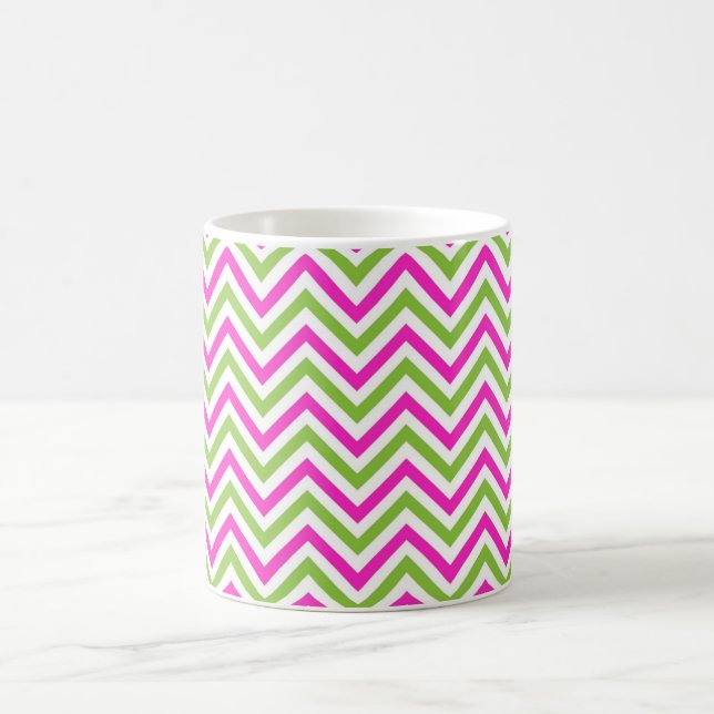 Vintage Rosa & Grönt Chevron Zigzag Kaffemugg (Center)