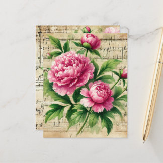 Vintage Rosa & Grönt Peonies Lakan Music Scrapbook